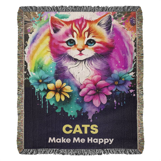 Cats Make Me Happy! Heirloom Woven Blanket